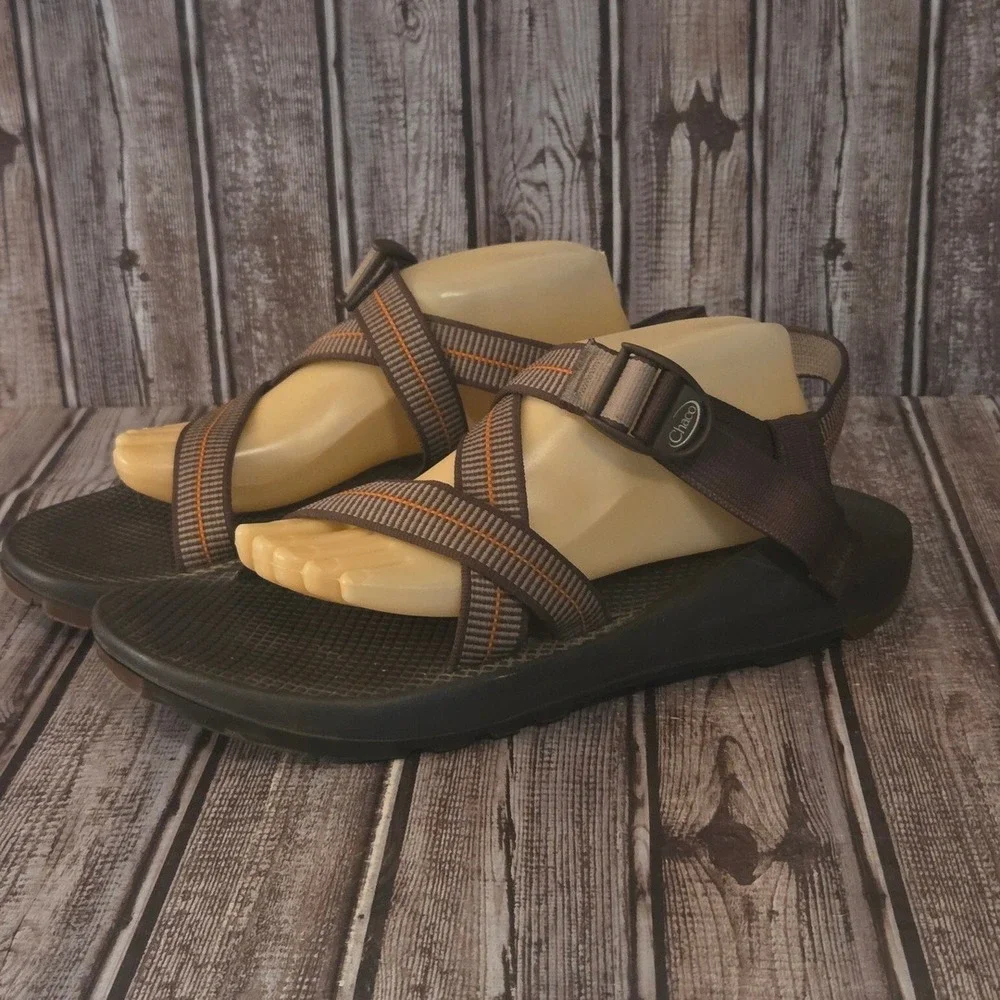 Sz 13 M Mens Chaco Z1 Classic Brown Orange Colorway Hiking Sandals Vibram Sole